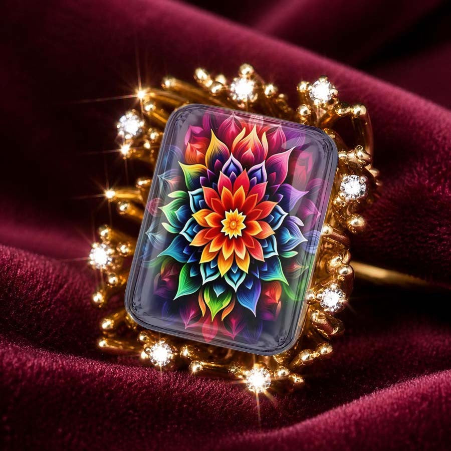 Colorful Radiant Flower Square Ring