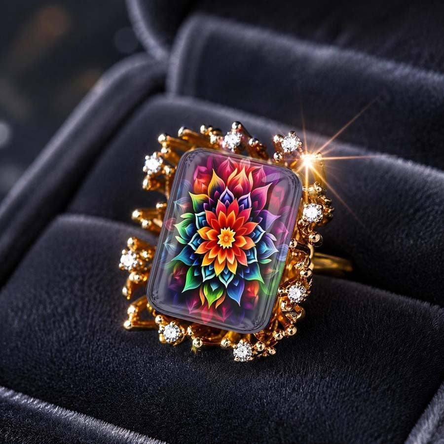 Colorful Radiant Flower Square Ring