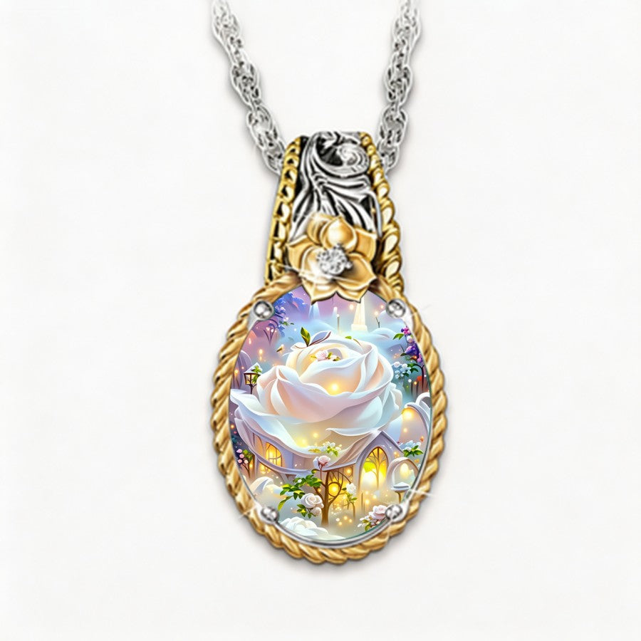 White Rose Fantasy Pendant Necklace