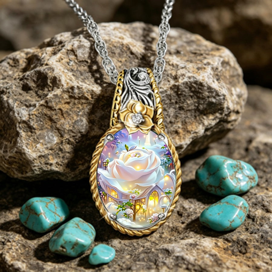 White Rose Fantasy Pendant Necklace