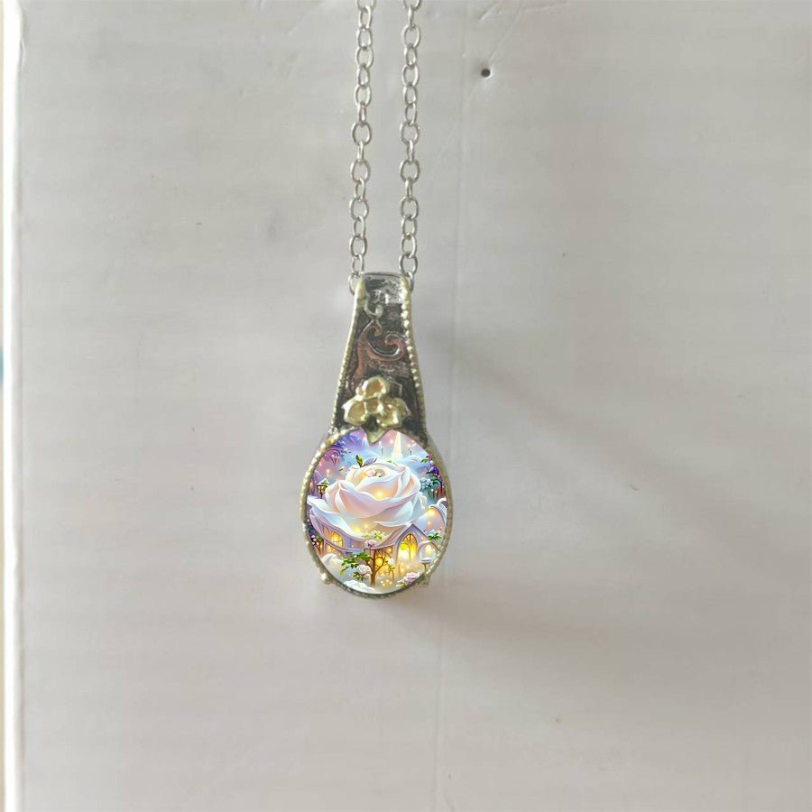 White Rose Fantasy Pendant Necklace