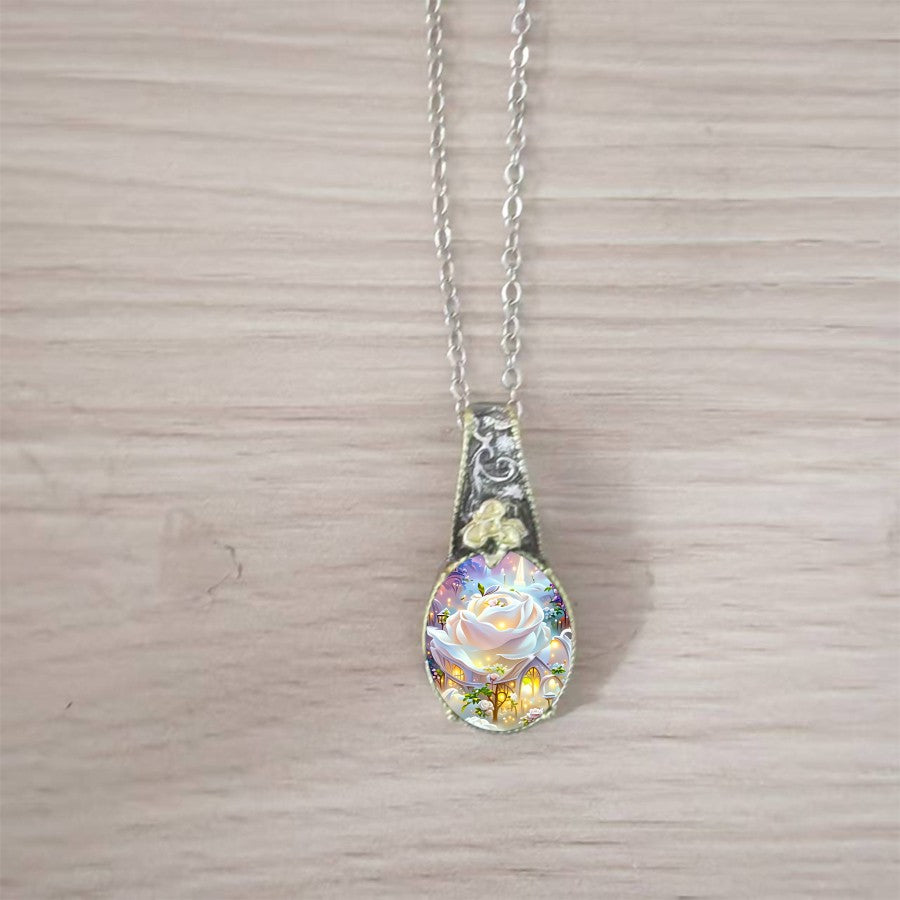 White Rose Fantasy Pendant Necklace