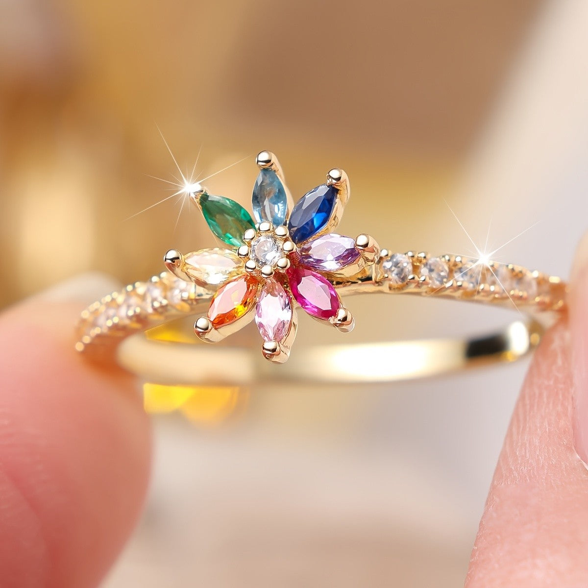 Colorful Petal Zircon Ring
