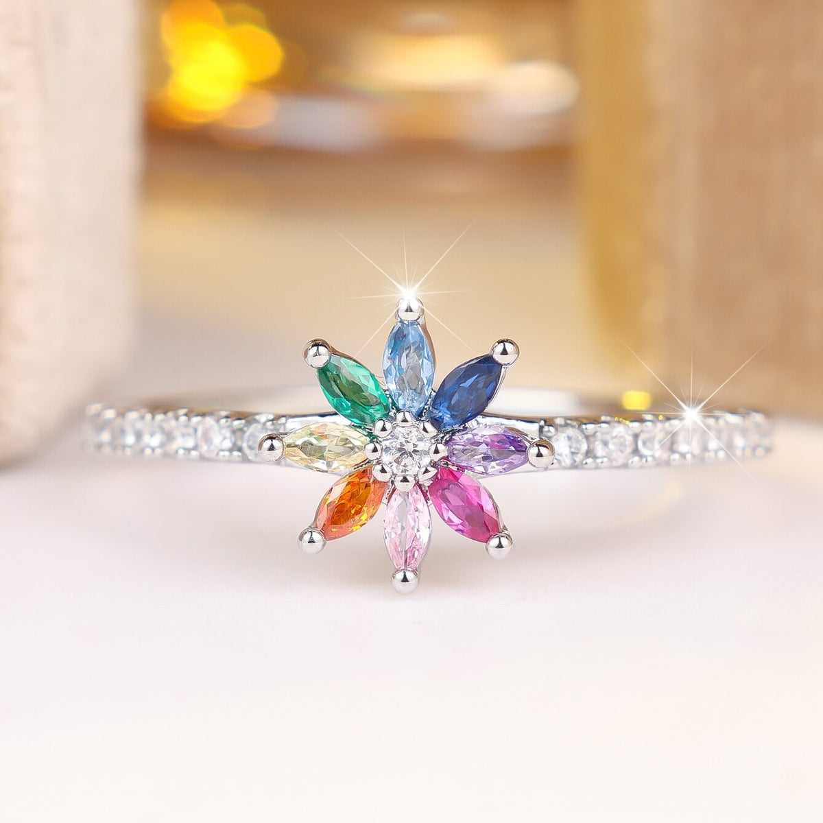 Colorful Petal Zircon Ring