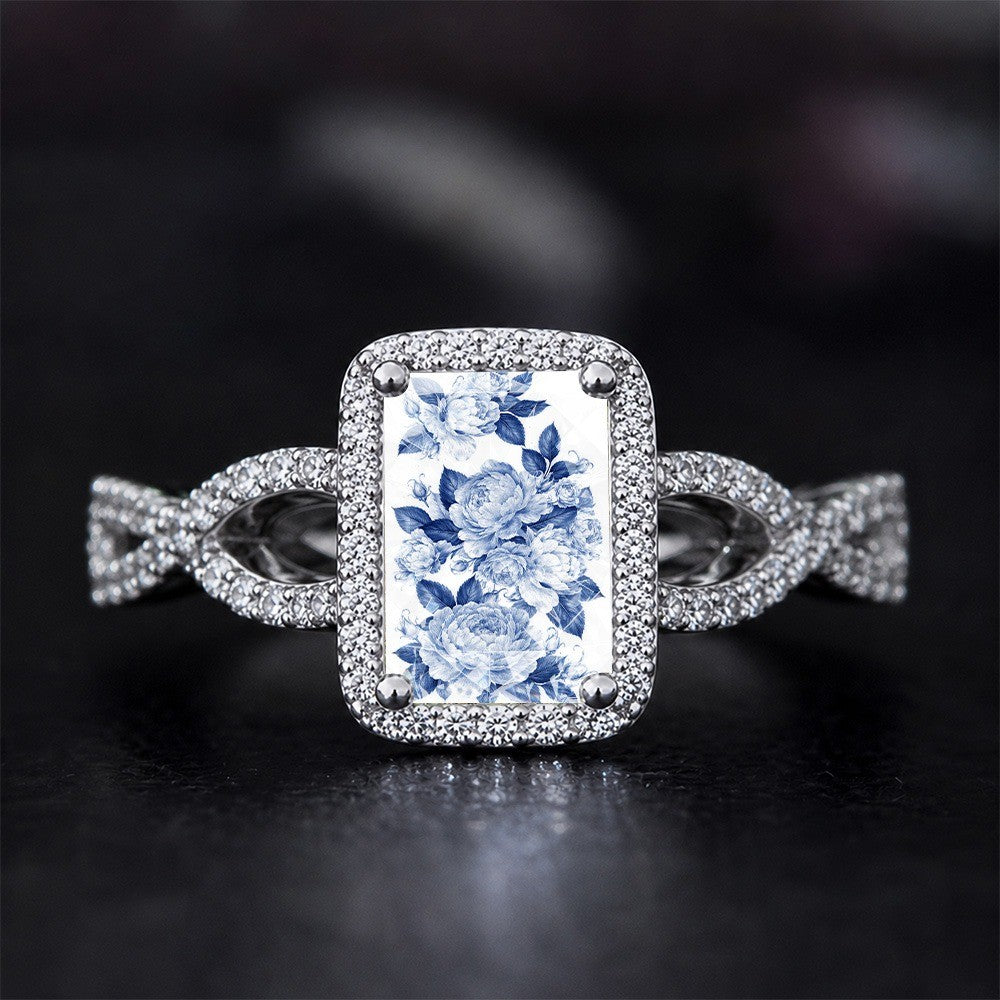 Blue Peony Square Ring