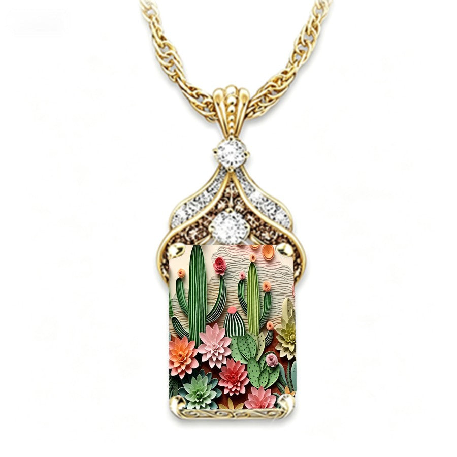 Quilled Succulent & Cactus Pendant Necklace