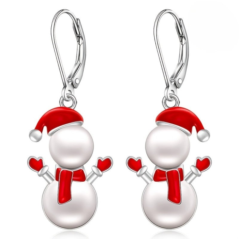 Red Enamel Snowman Drop Earrings