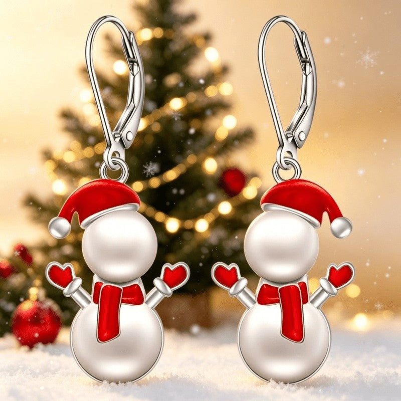 Red Enamel Snowman Drop Earrings