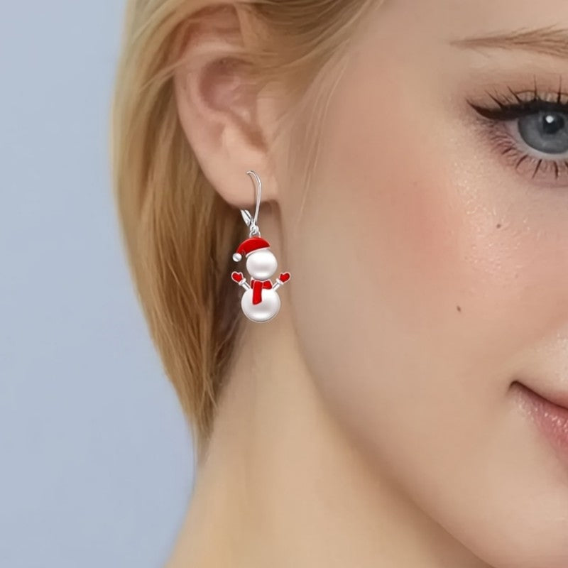 Red Enamel Snowman Drop Earrings