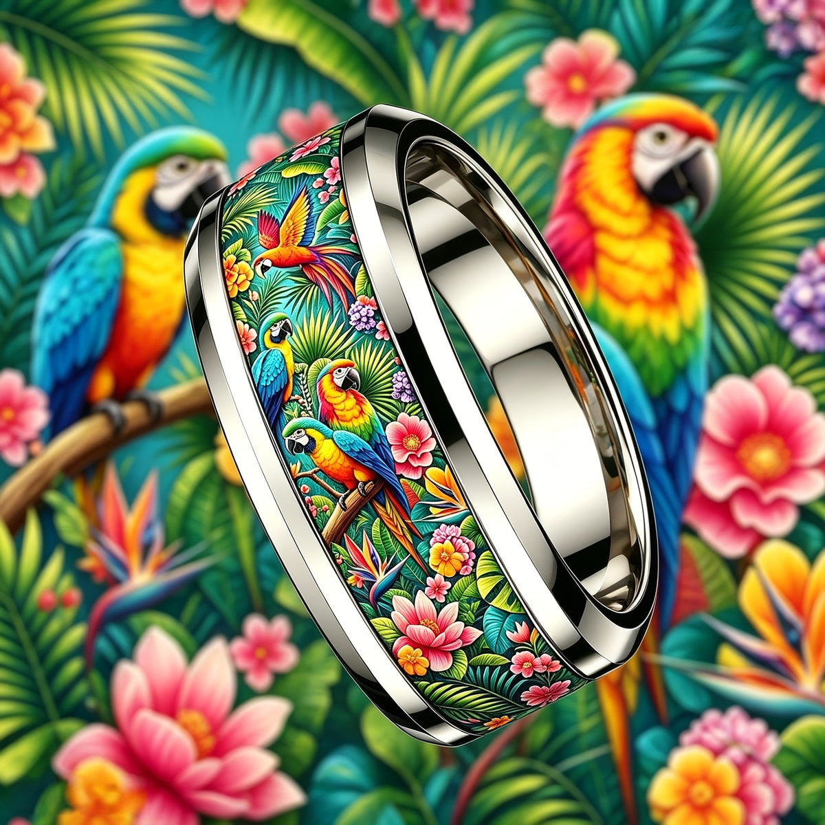 Tropical Macaw & Floral Ring