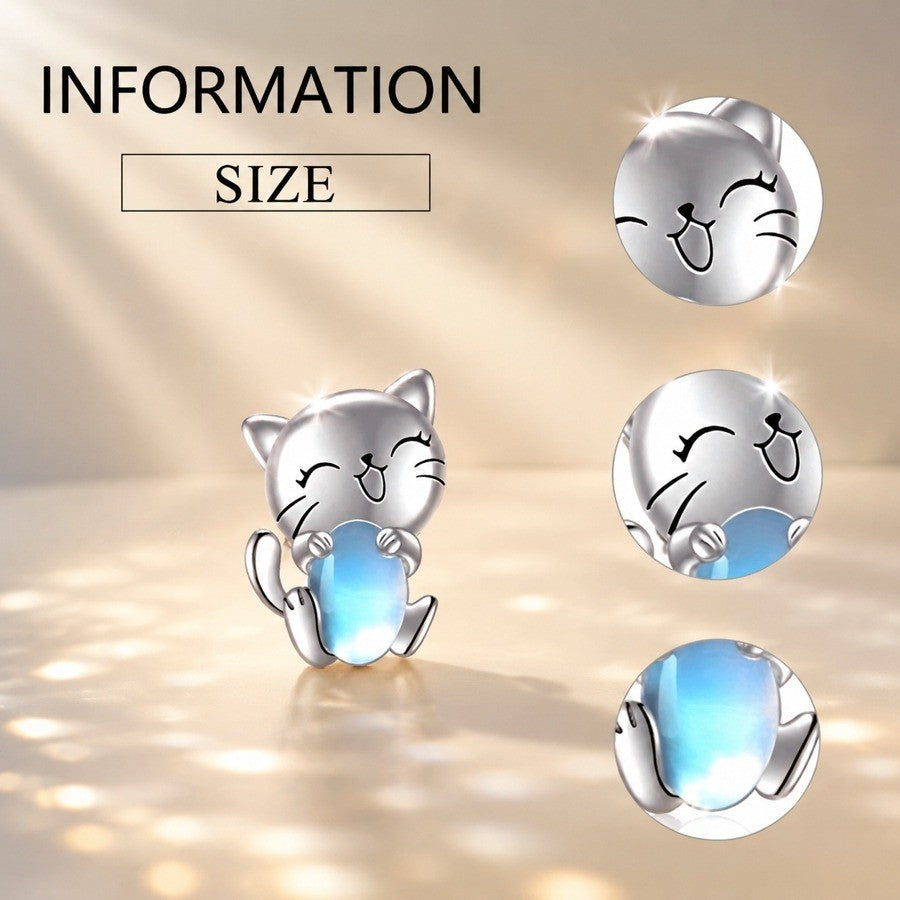 Smiling Cat Moonstone Stud Earrings