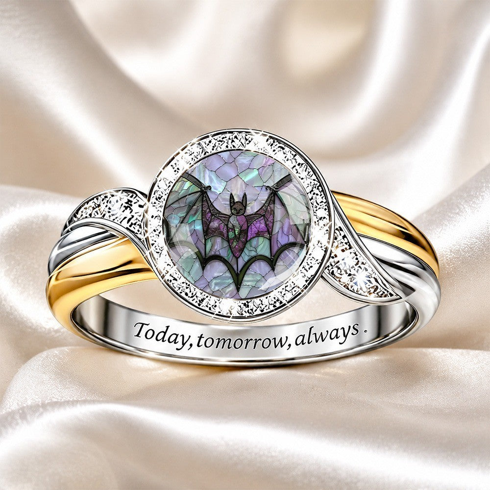 Purple Bat Stained Glass Ring