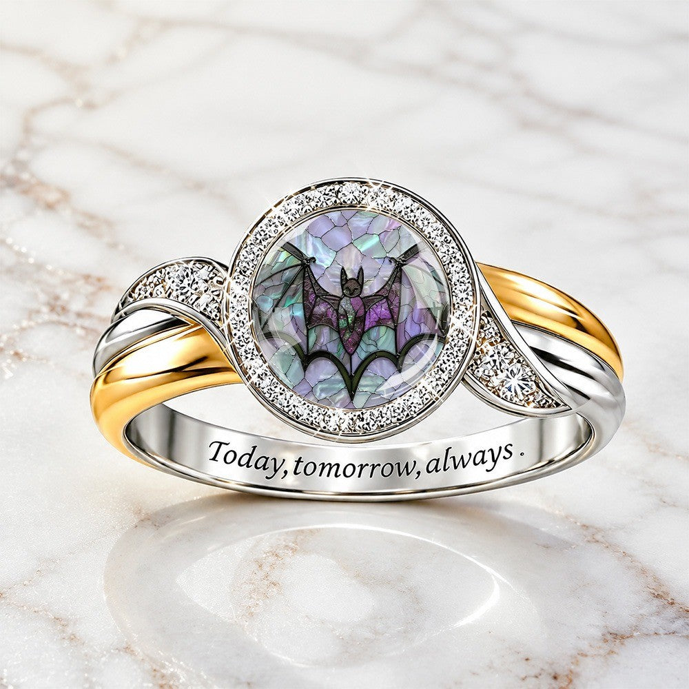Purple Bat Stained Glass Ring