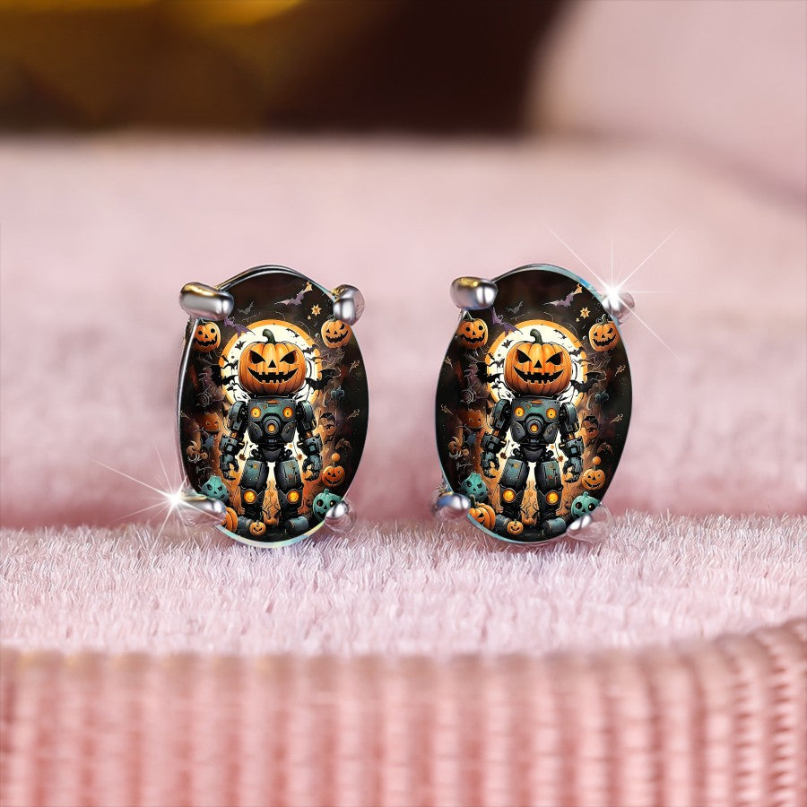 Pumpkin Robot Oval Earrings