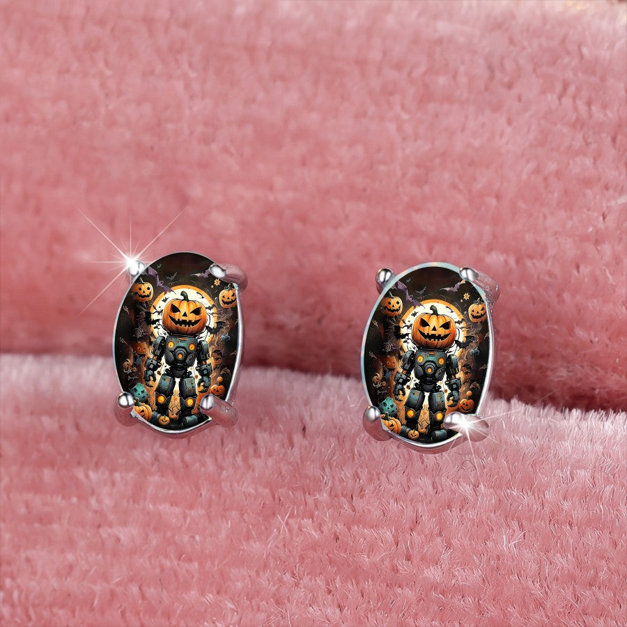 Pumpkin Robot Oval Earrings