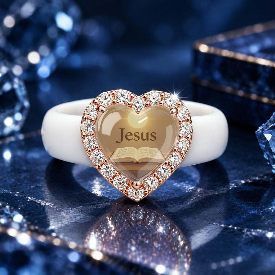 Crystal Jesus Heart Ring