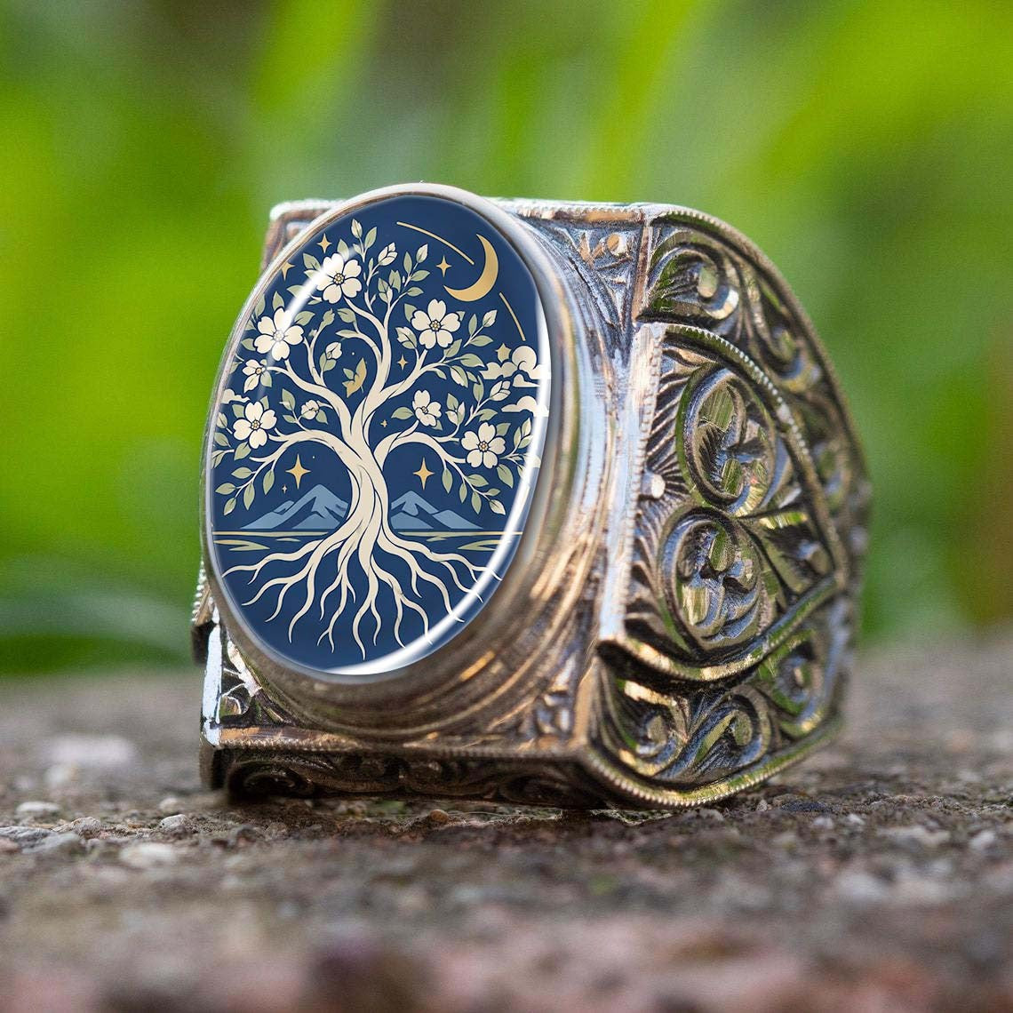 Midnight Tree of Life Statement Ring