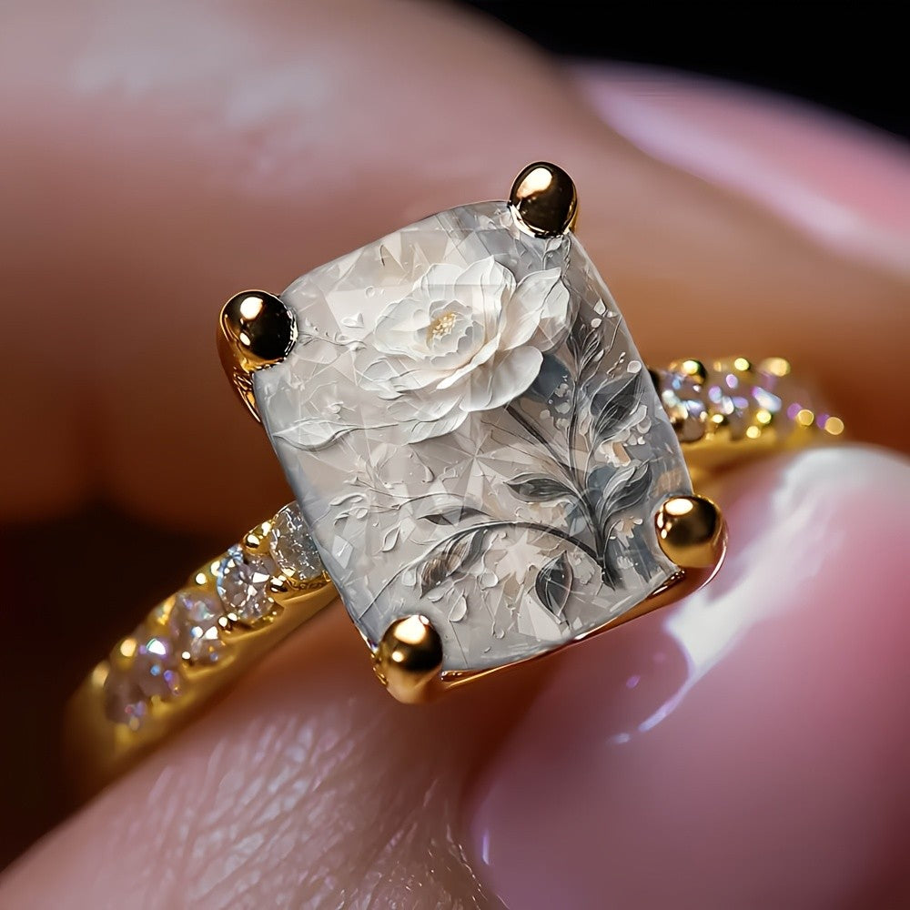 Floral Carved Square Ring