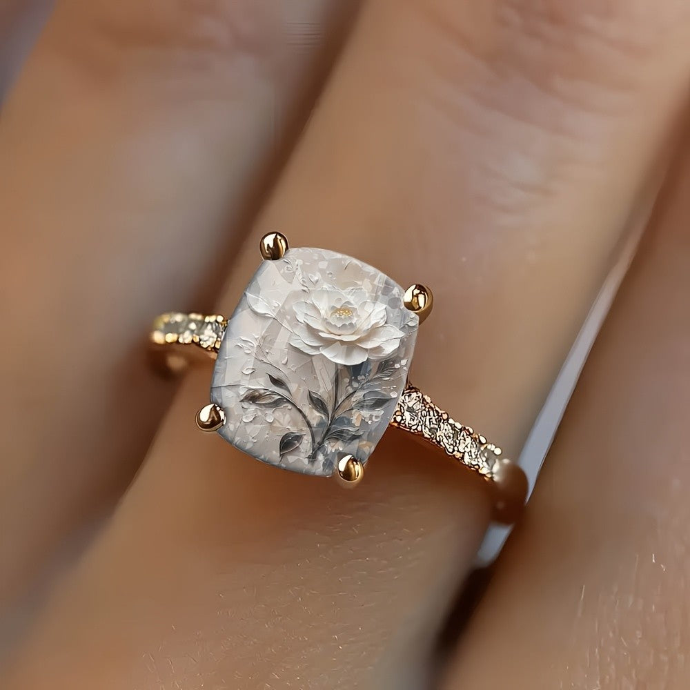 Floral Carved Square Ring