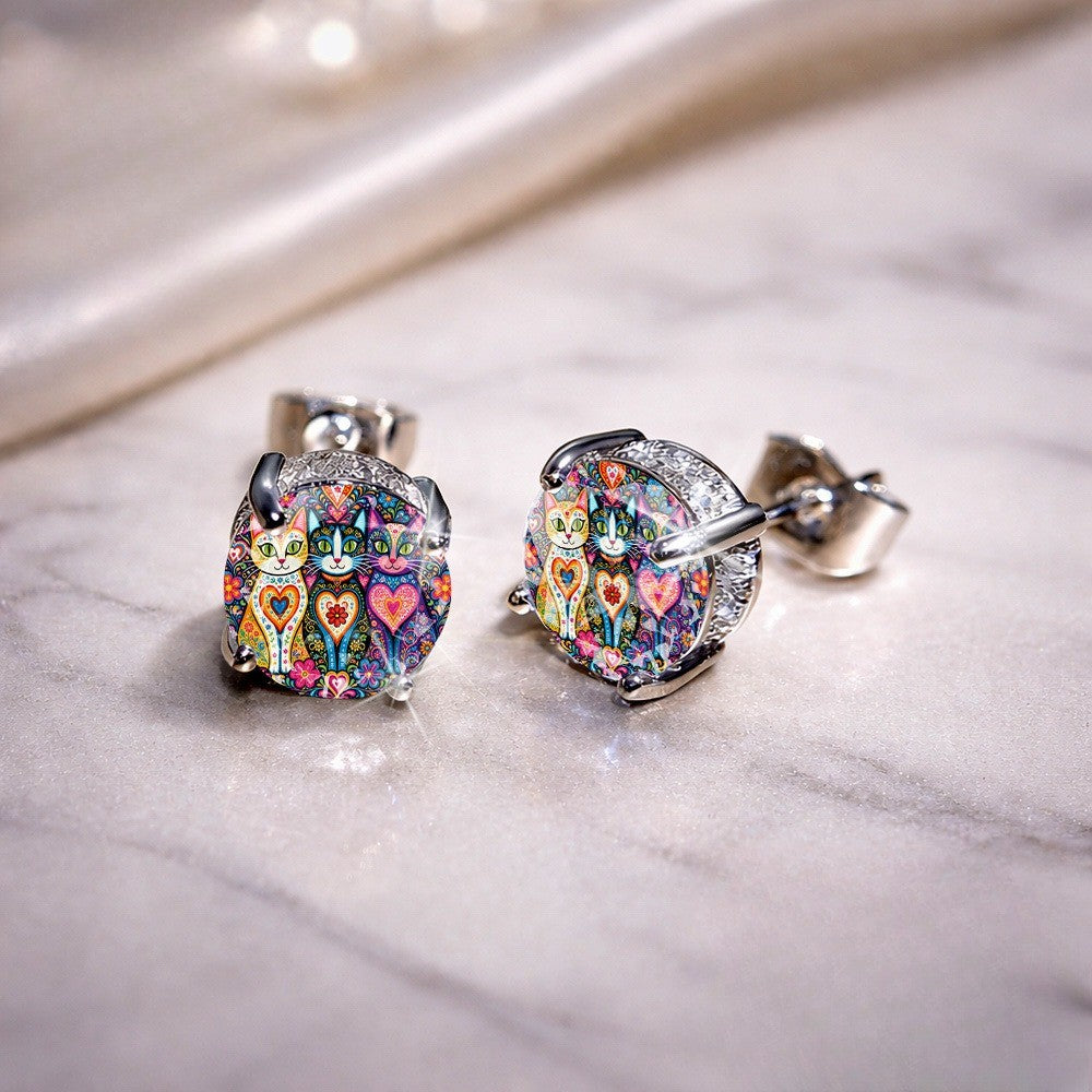 Colorful Trio Cat Stud Earrings