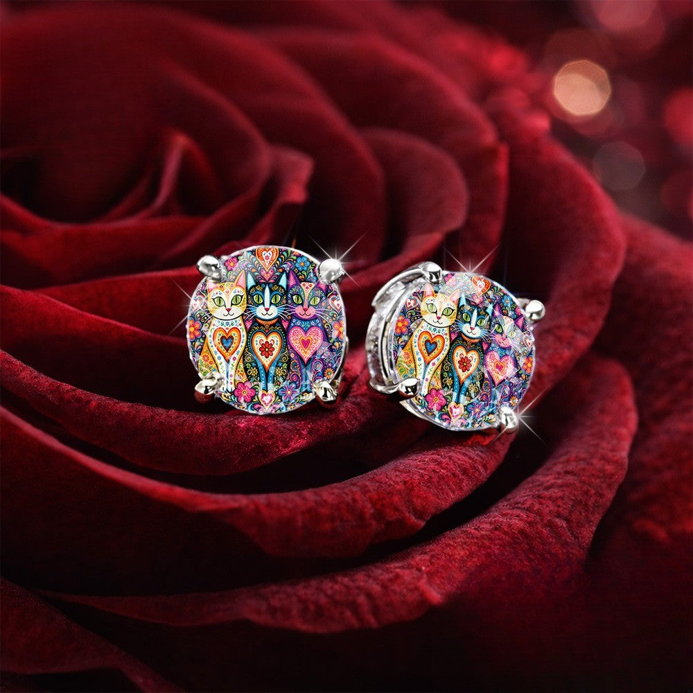 Colorful Trio Cat Stud Earrings
