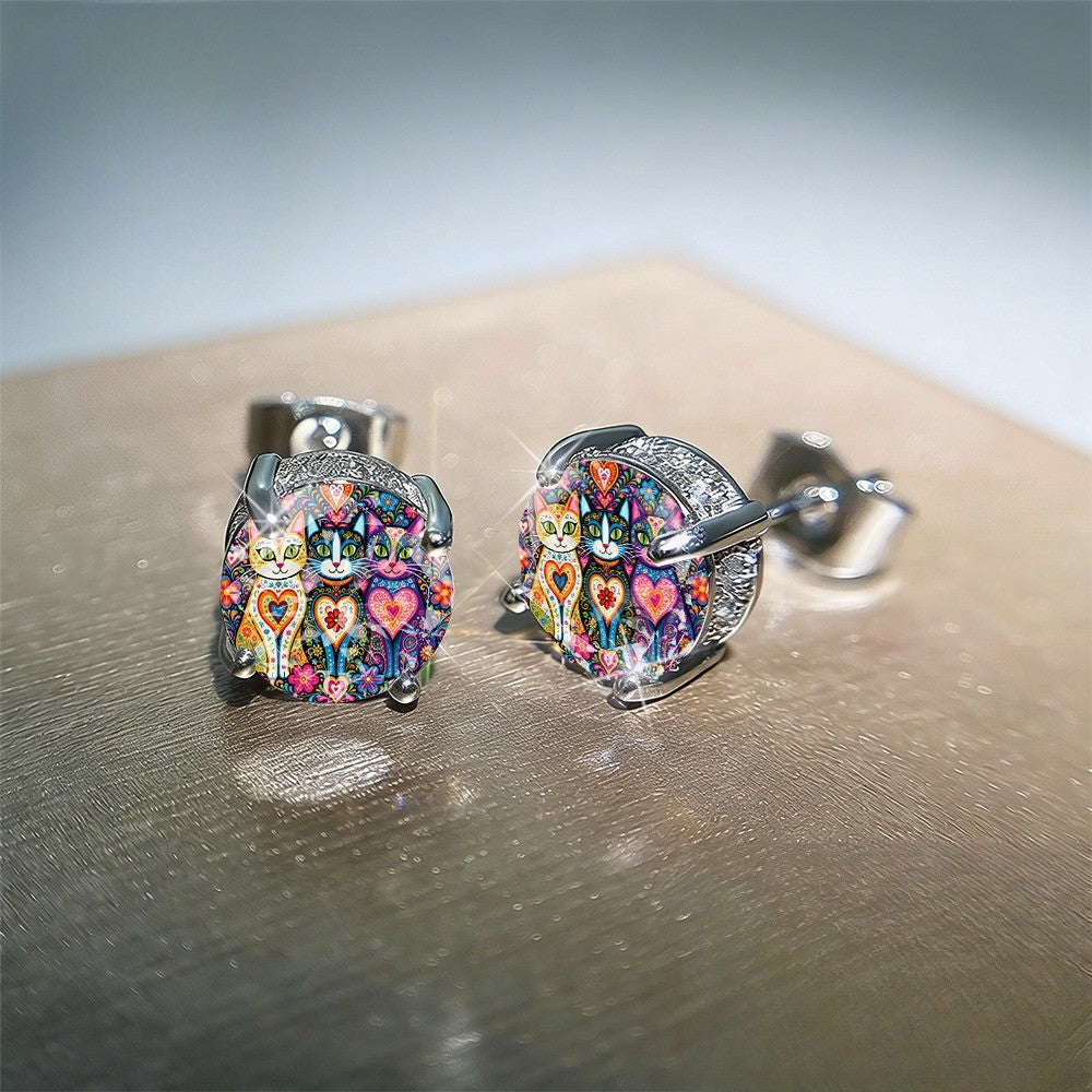 Colorful Trio Cat Stud Earrings