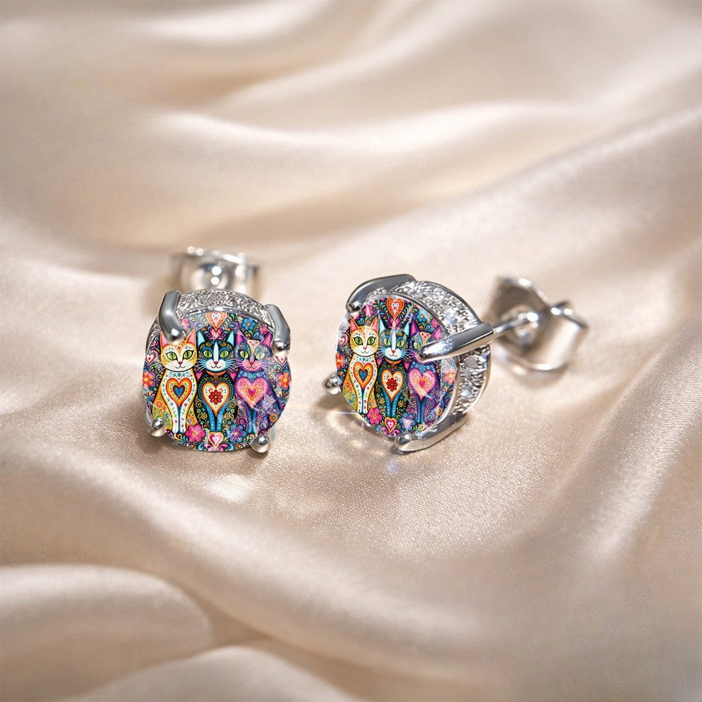 Colorful Trio Cat Stud Earrings