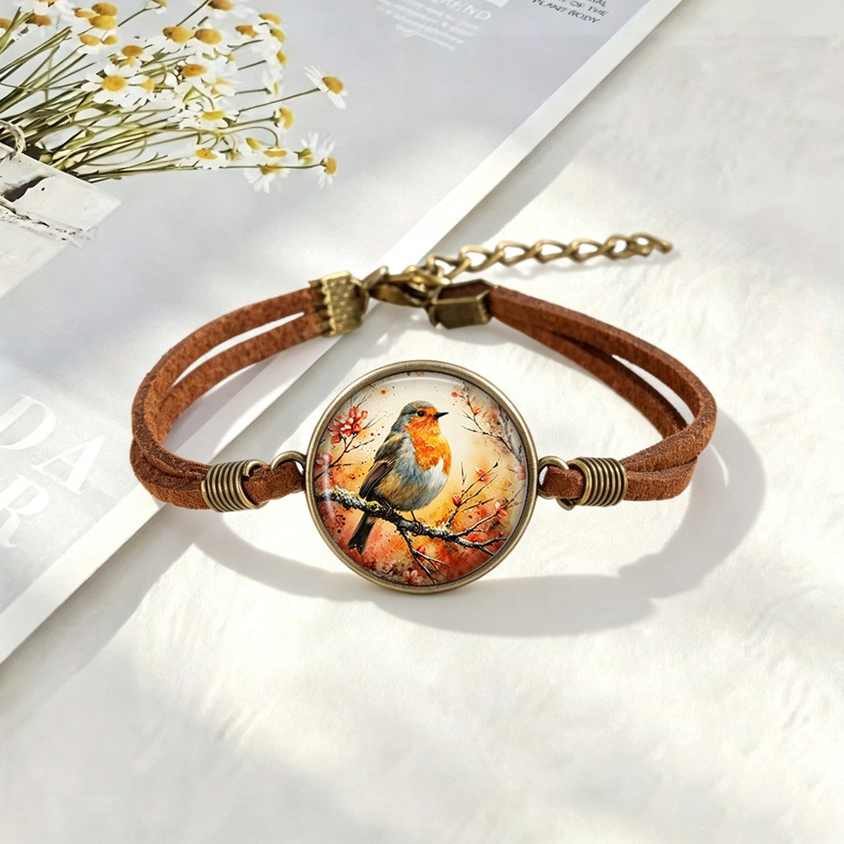 Robin Bird Glass Dome Bracelet
