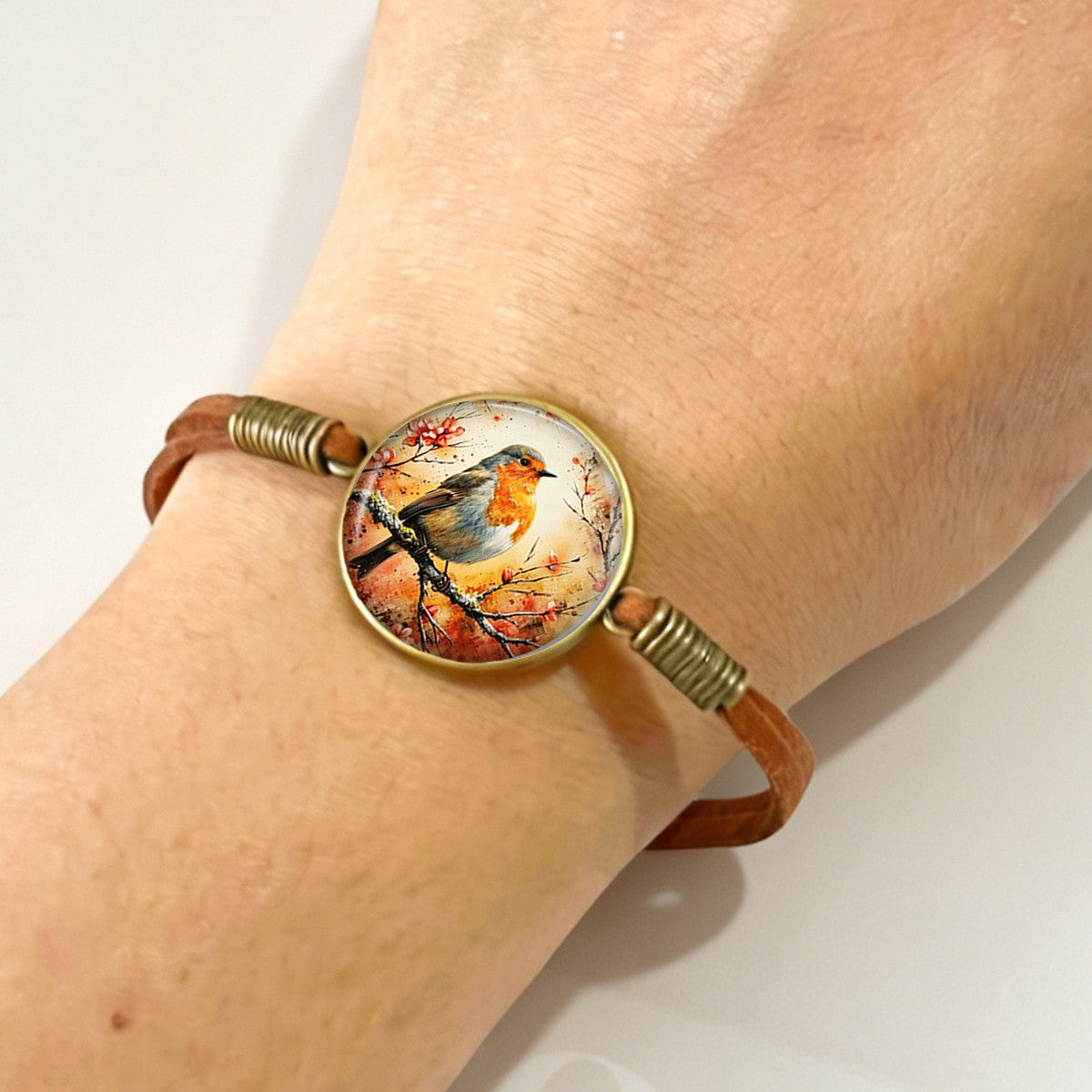 Robin Bird Glass Dome Bracelet
