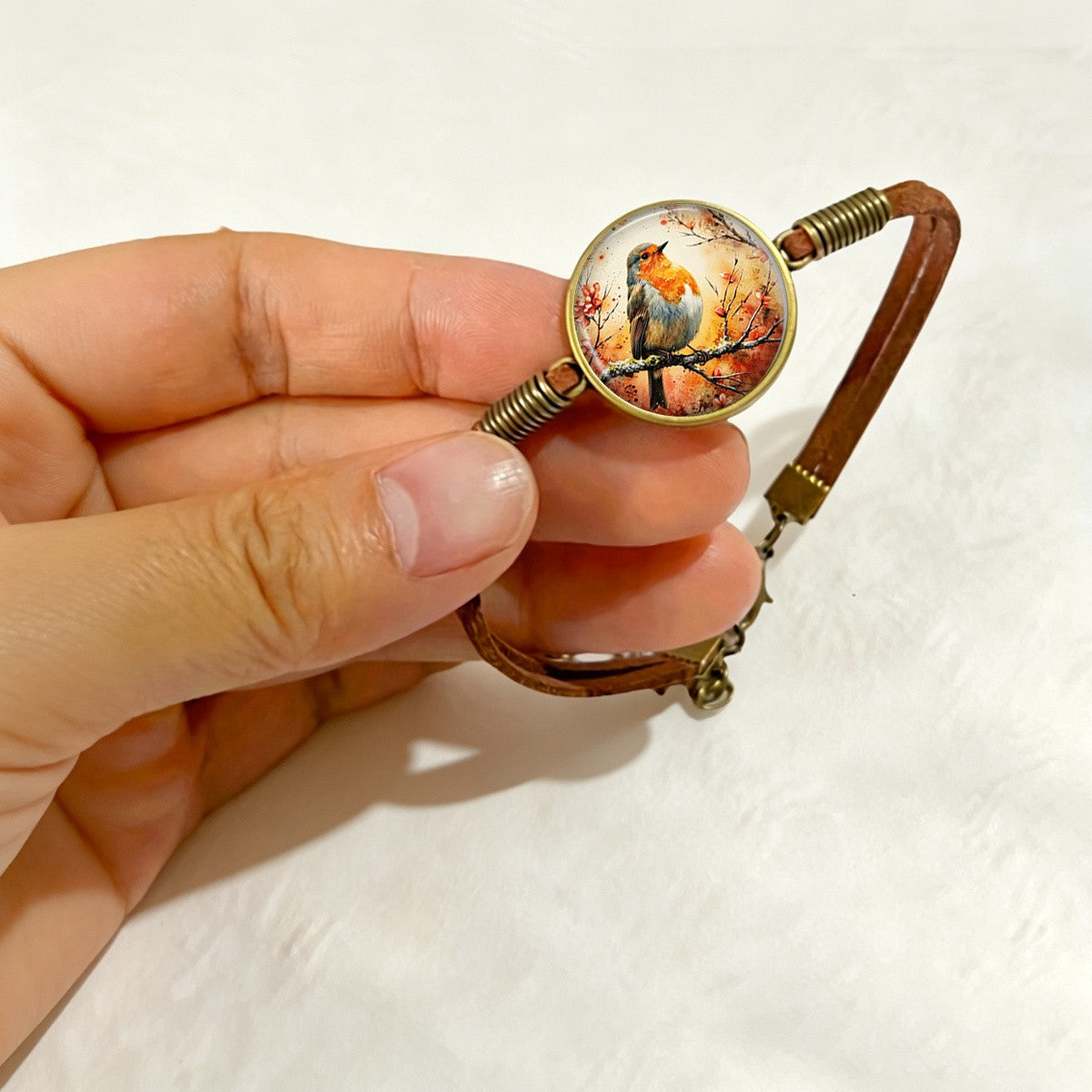 Robin Bird Glass Dome Bracelet