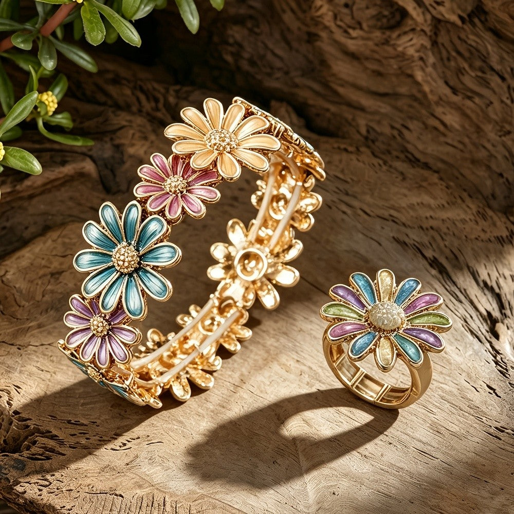 Multicolor Enamel Flower Jewelry Set