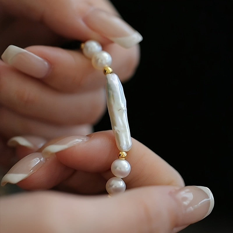 Baroque Pearl & Black Bead Bracelet