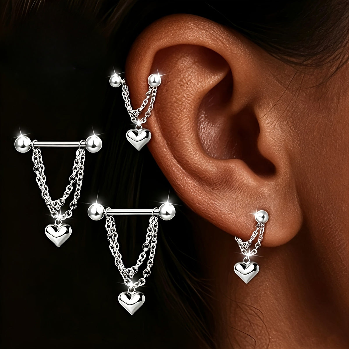 Heart Chain Drop Earrings