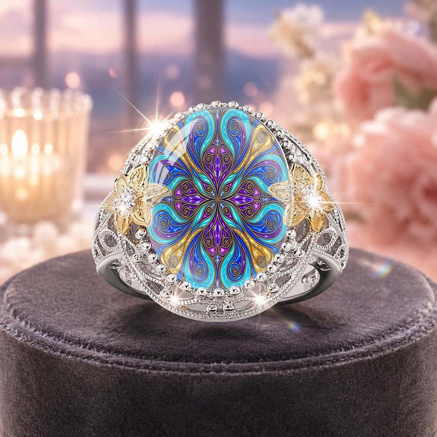 Blue Purple Floral Mandala Ring