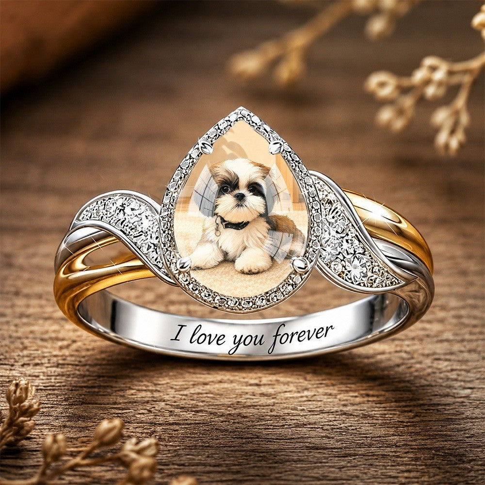 Shih Tzu Puppy Teardrop Ring