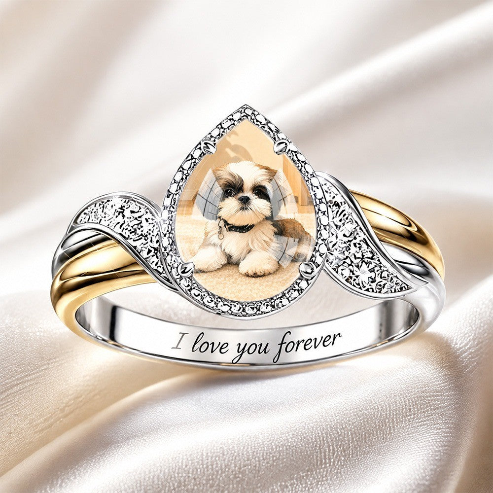 Shih Tzu Puppy Teardrop Ring