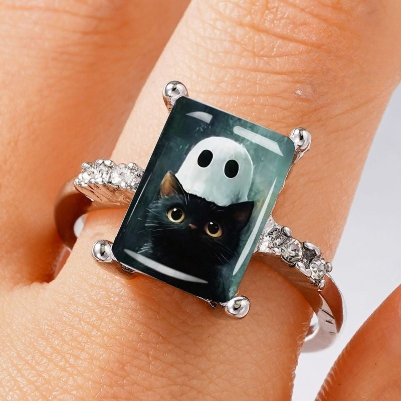 Ghost Cat Glass Inlay Ring