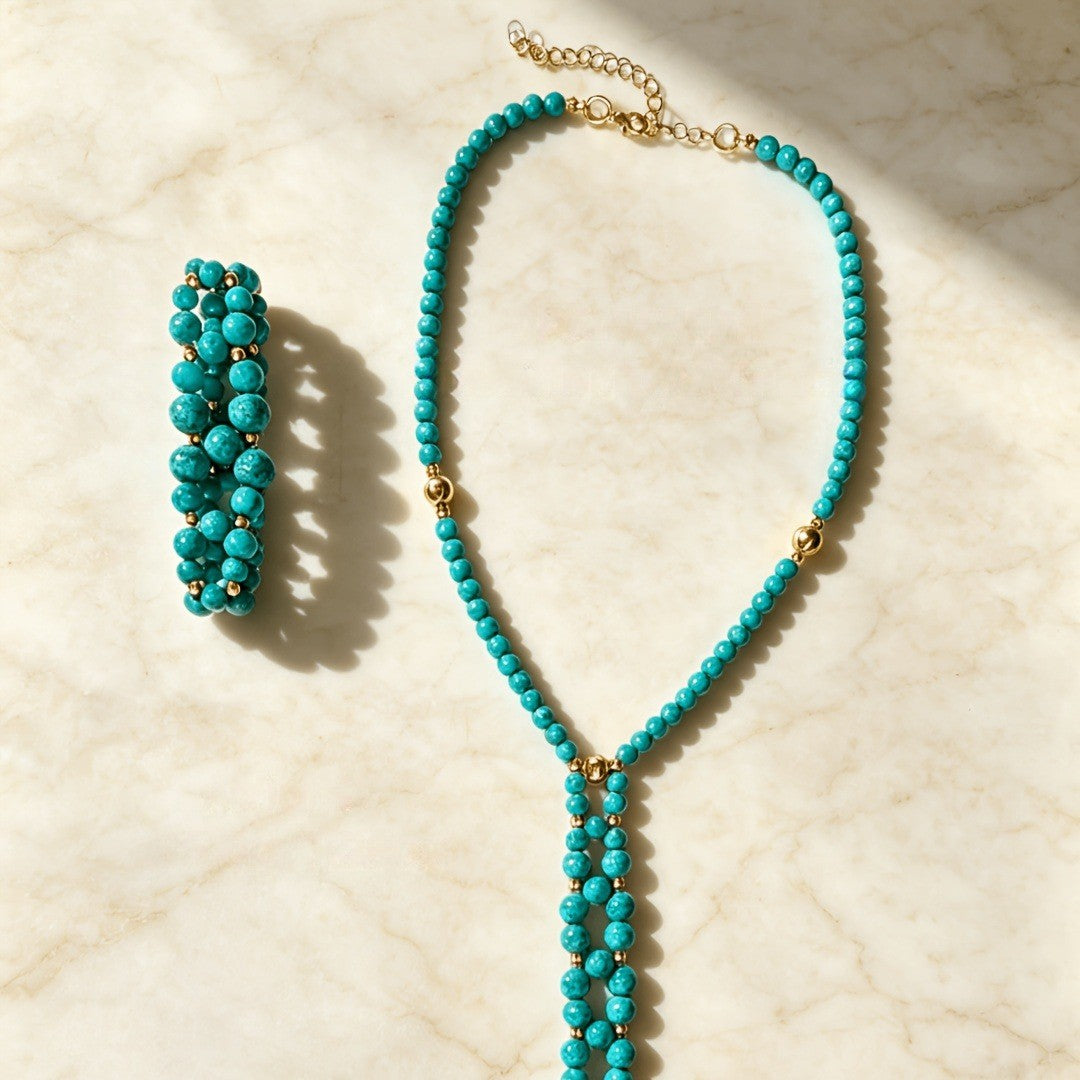Turquoise Bead Lariat Necklace