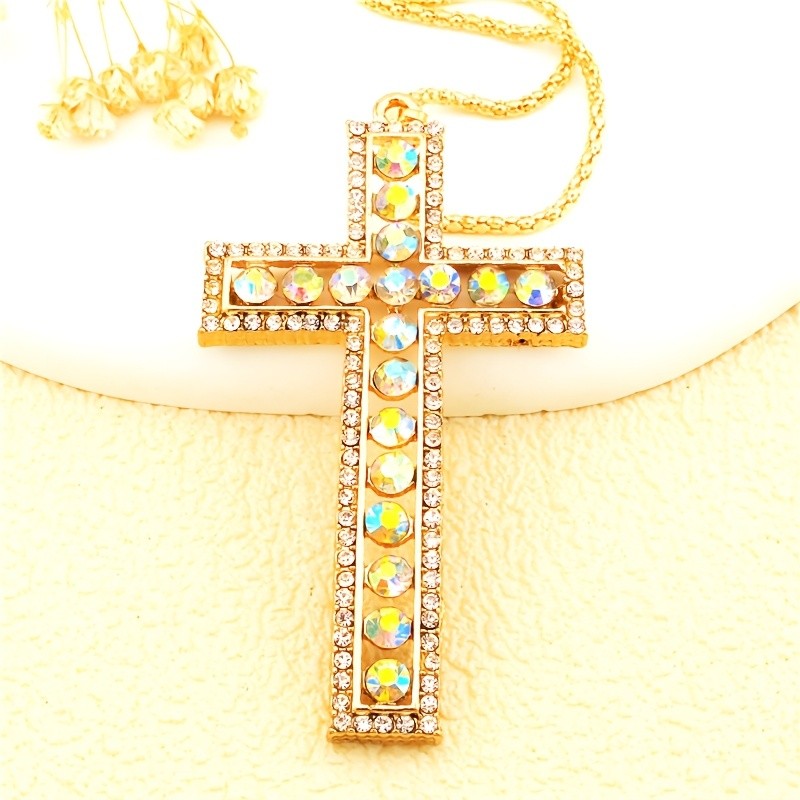Iridescent Crystal Cross Necklace