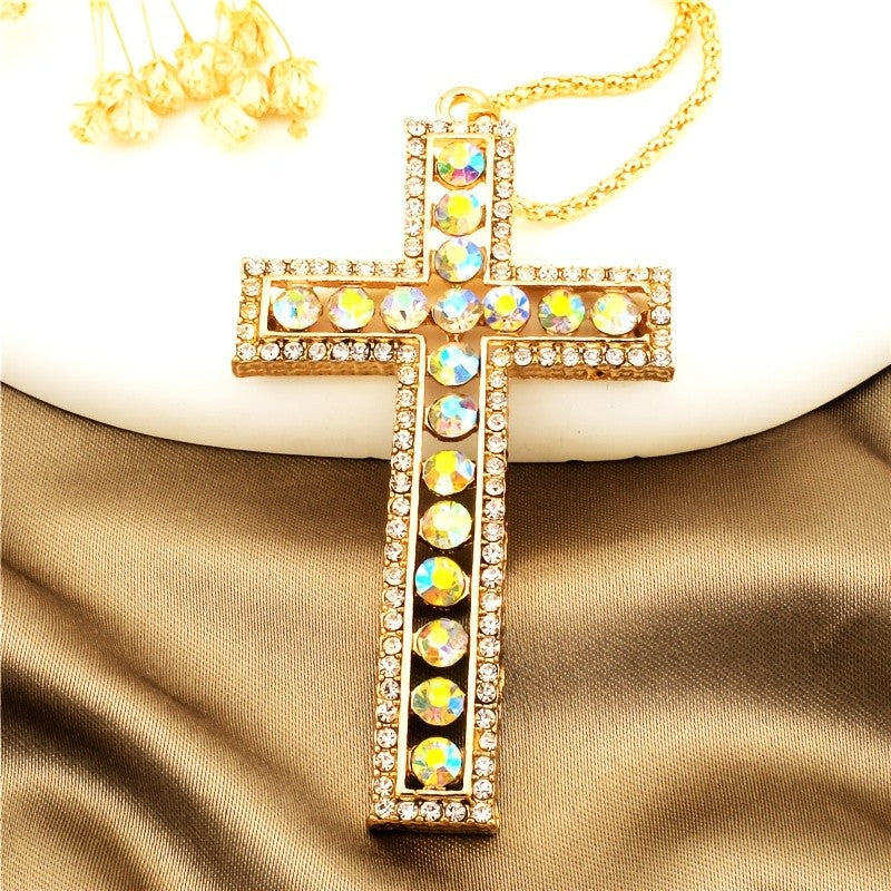 Iridescent Crystal Cross Necklace
