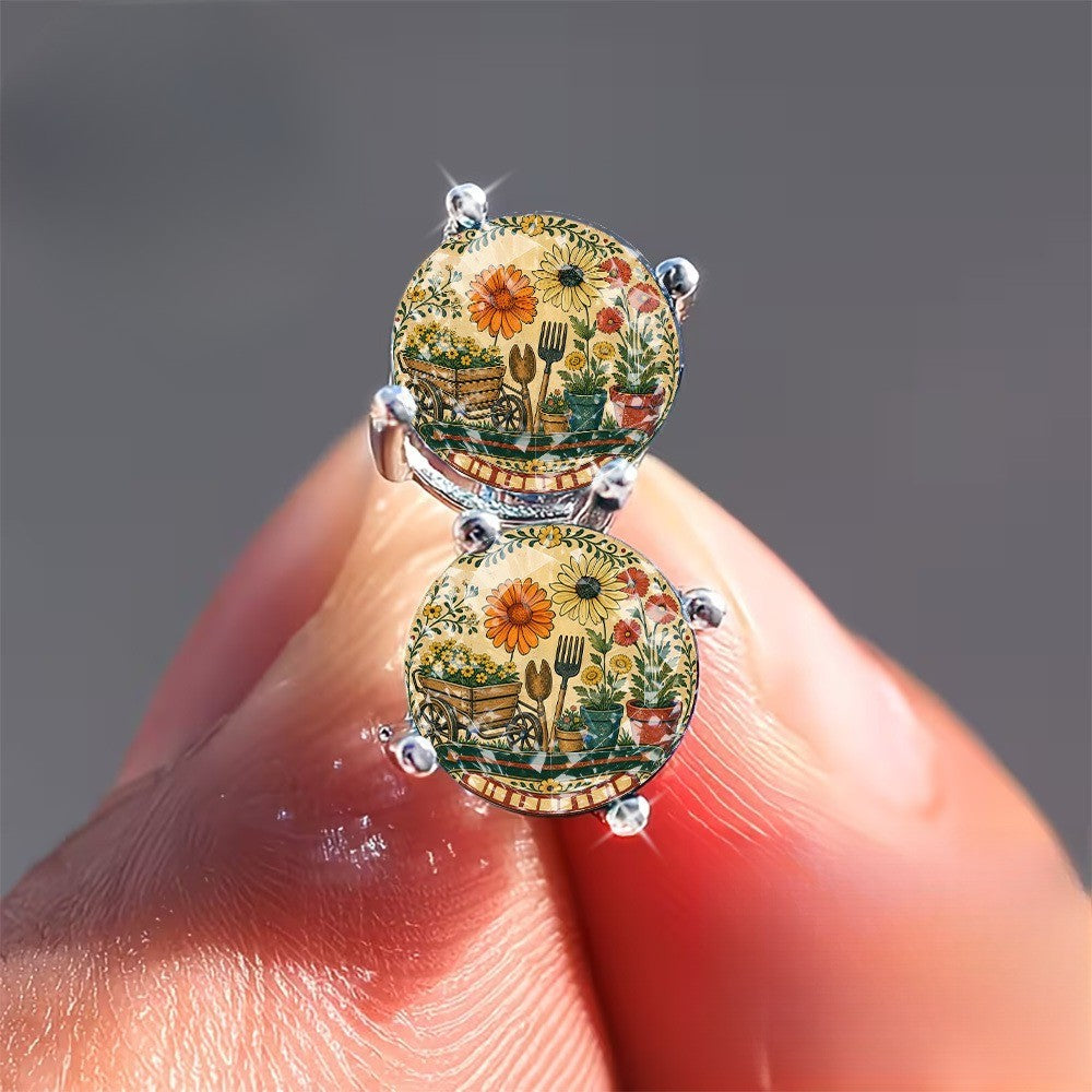 Garden Scene Stud Earrings