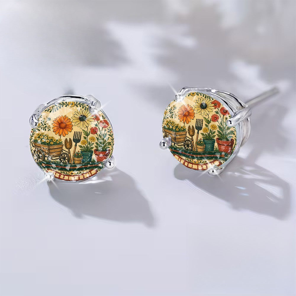 Garden Scene Stud Earrings