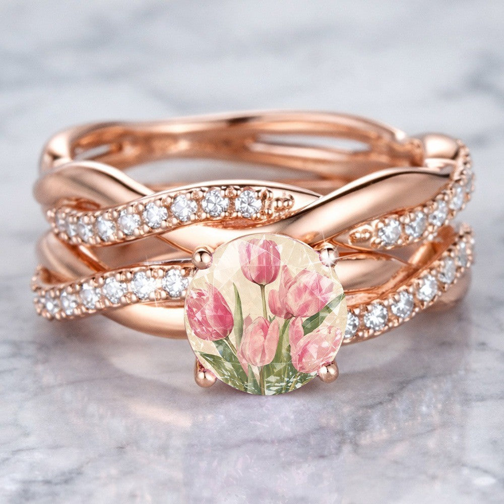 Pink Tulip Floral Ring