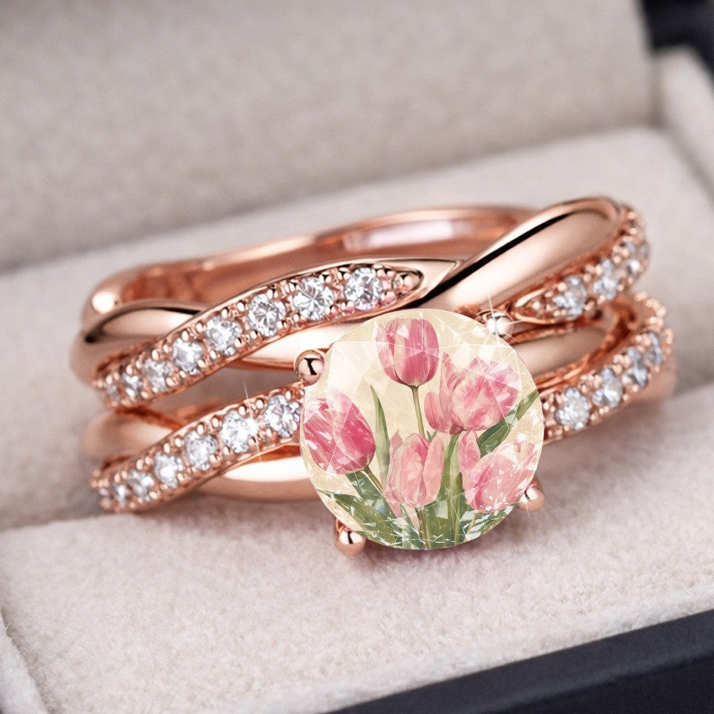 Pink Tulip Floral Ring