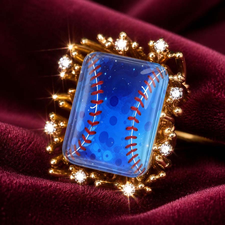 Blue Baseball Stitch Statement Ring