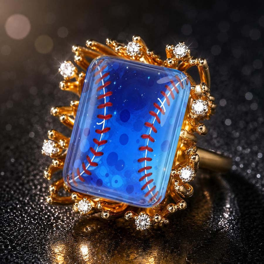 Blue Baseball Stitch Statement Ring