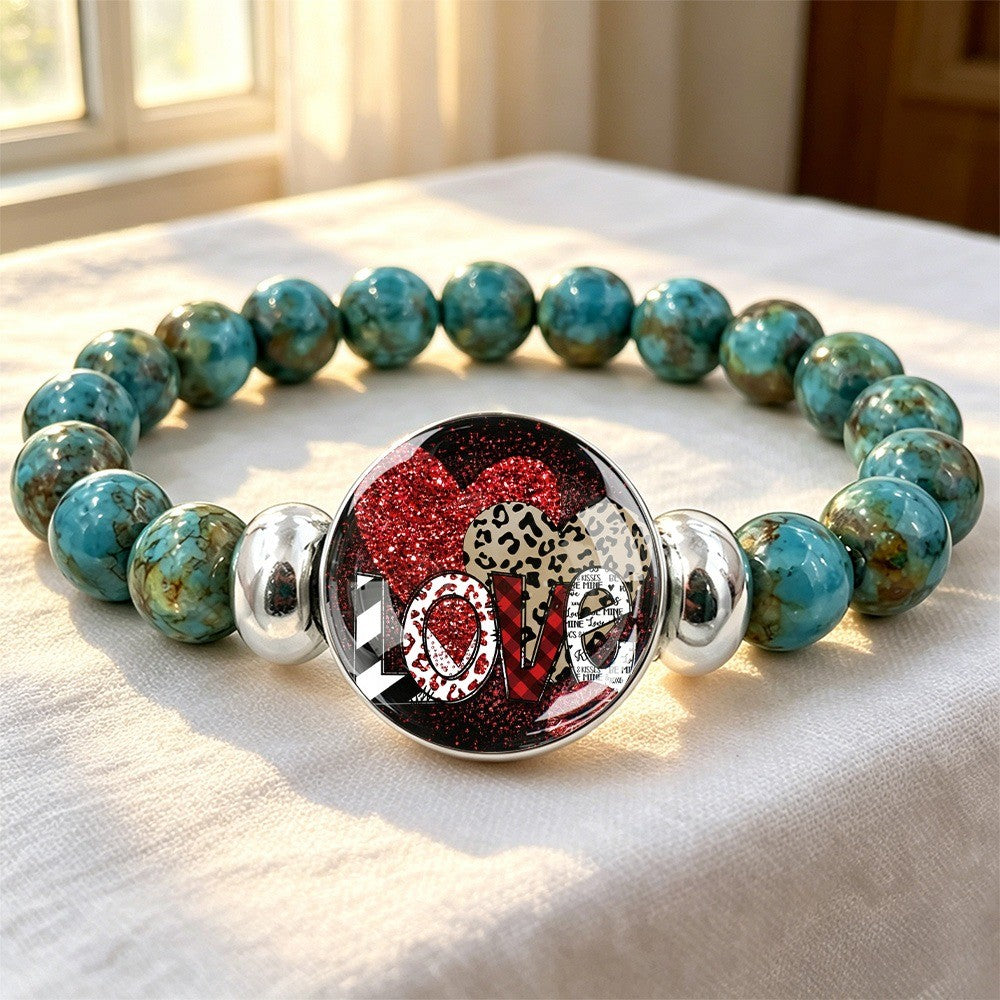 Love Motif Turquoise Bead Bracelet