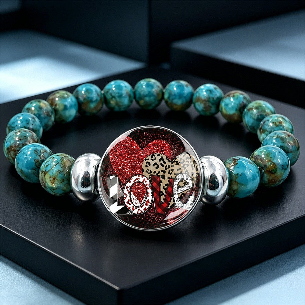 Love Motif Turquoise Bead Bracelet