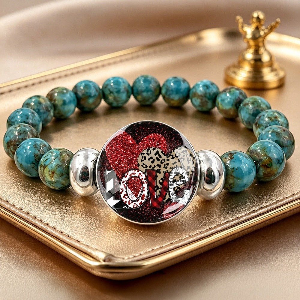 Love Motif Turquoise Bead Bracelet