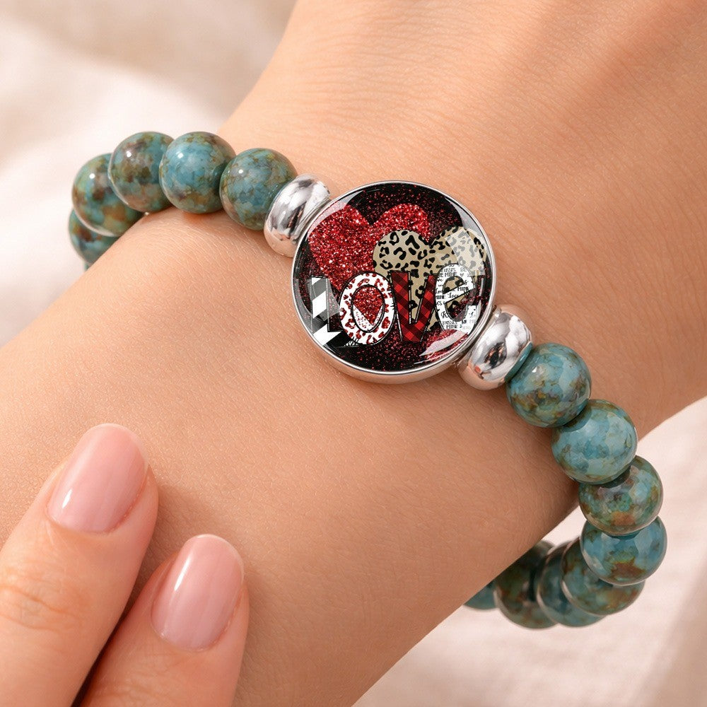 Love Motif Turquoise Bead Bracelet
